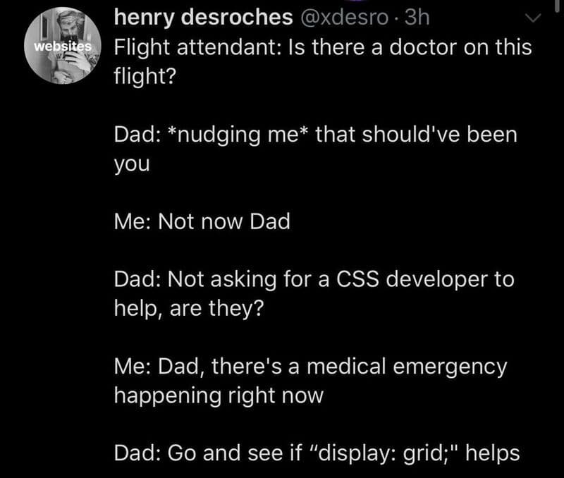 
👨 Not the time, dad

#programmingjoke #code #coding #javascript #python #datascience #programming #programmer #joke #webdev #webdevelopment #php #java #linux #css #programmingmemes #codinglife #codingpics #programmingjokes #android #html #ios #wordpress